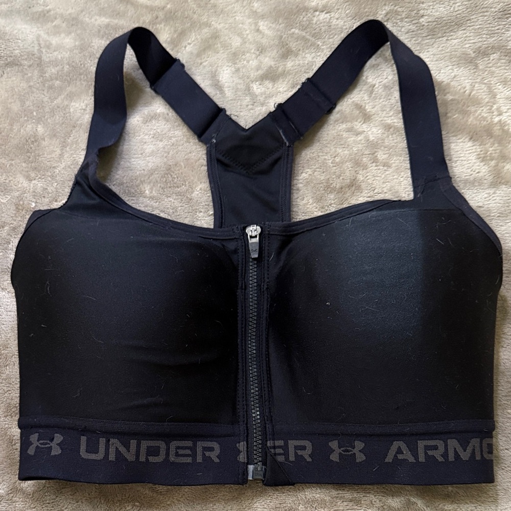 Under Armour Black Front-Zip Racerback Sports Bra